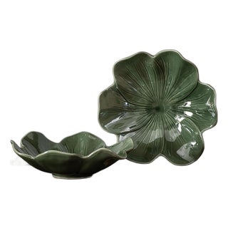 Green Petal-Shaped Fruit Dish – Pair For Sale