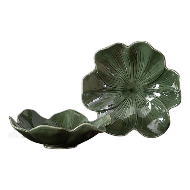 Green Petal-Shaped Fruit Dish – Pair For Sale