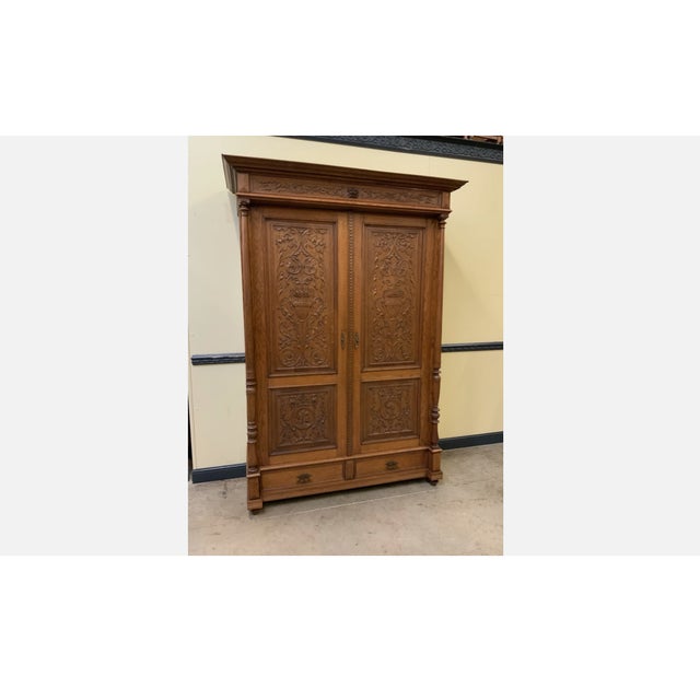 Brown Antique Neo-Renaissance Wardrobe in Oak, 1880 For Sale - Image 8 of 11