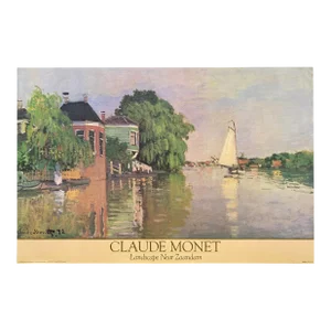 Claude Monet Vintage 1987 Lithograph Print Impressionist Poster " Landscape Near Zaandam " 1871