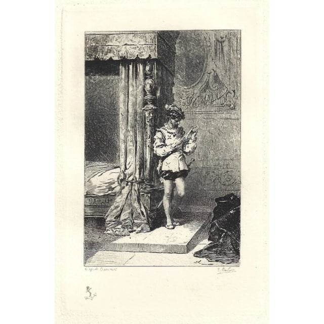 Emile Boilvin - the Gant in Bed - Original Etching - 1882 For Sale - Image 3 of 3
