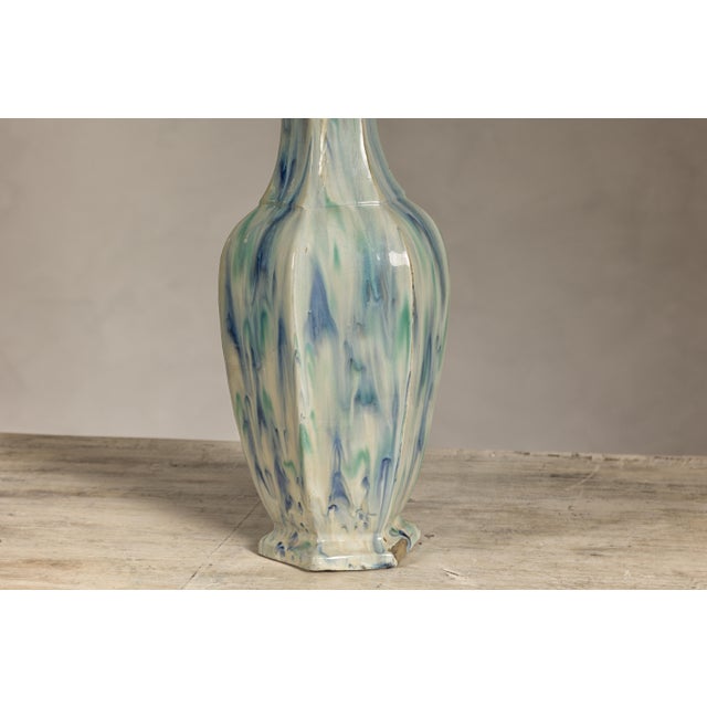 Multi-Color Vase with Blue and Green Drip Accent on Cream Ground For Sale - Image 12 of 12