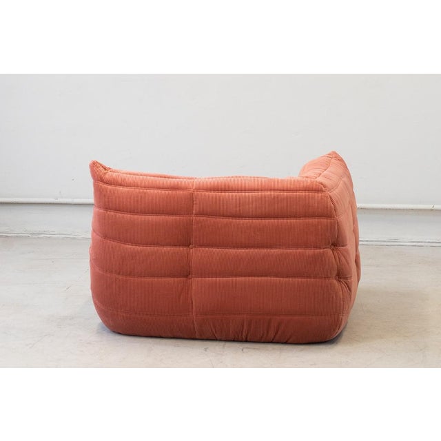 Coral Corduroy Togo Corner Chair by Michel Ducaroy for Ligne Roset For Sale - Image 5 of 6