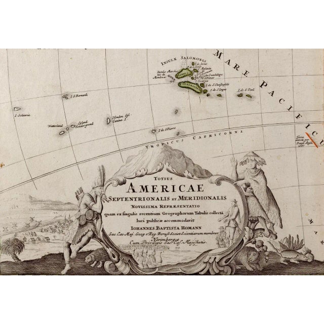 North and South America: An 18th Century Hand-Colored Map by Johann Homann, 1720 For Sale In San Francisco - Image 6 of 7