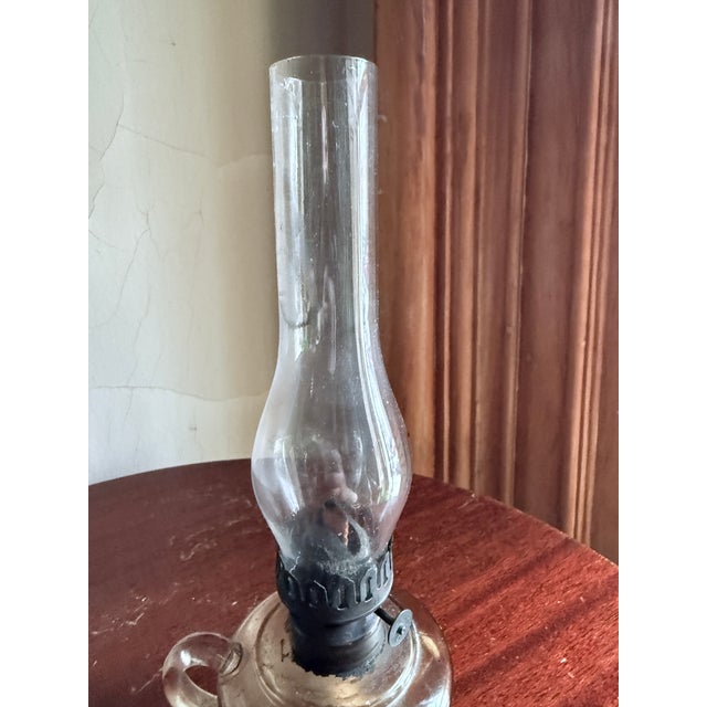 Late 19th Century Antique, 19th Century Glass Finger Lamp Chamber Lamp Brass Hornet Burner Clear Glass For Sale - Image 5 of 14
