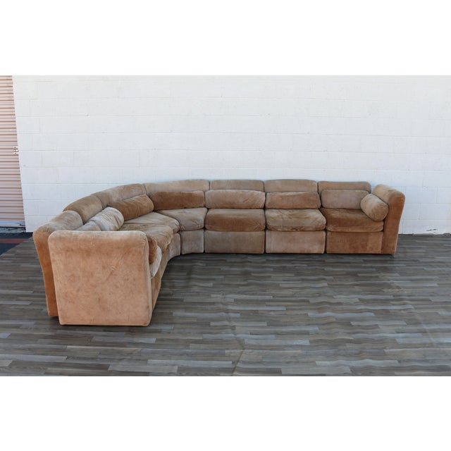 Vintage 1970s 7-Piece Modular Suede Leather Sectional Sofa, Curved Lounge Seating For Sale In Los Angeles - Image 6 of 18