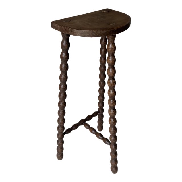 Vintage Demi-Lune Barley Twist Stool / Accent Table For Sale