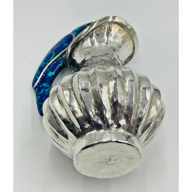 Silver Parrot Pitcher With Lapis and Turquoise Inlay, Los Fajardo, Mexico 1960s For Sale - Image 10 of 16