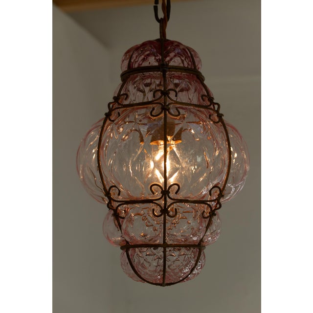 Italian Caged Pink Murano Glass Pendant from Seguso, 1950s For Sale - Image 13 of 17