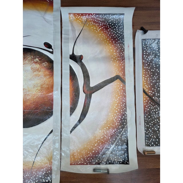 African Tribal Sun Dance Hand Painted Pentaptych on Canvas For Sale In Tampa - Image 6 of 10