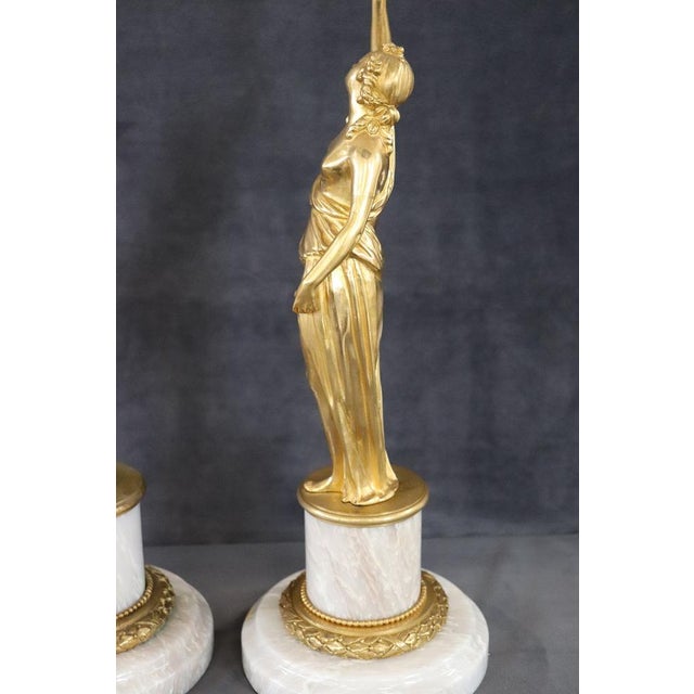 Sculptural Figures, Gilt Bronze on Alabaster Bases, Early 20th Century, Set of 2 For Sale - Image 10 of 18