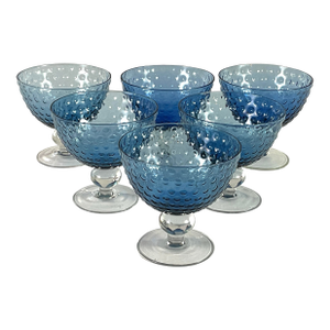Cristalica-Kaufland Germany-Blue Bubble Glass Ice Cream Bowl/Dessert Bowls – Set of Six
