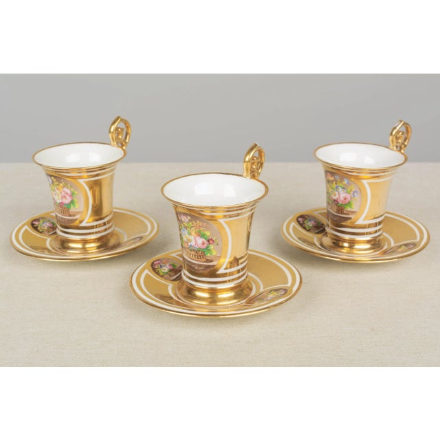 19th Century French Sèvres Gilt Porcelain Cup & Saucer Set of 3 For Sale In Orlando - Image 6 of 10