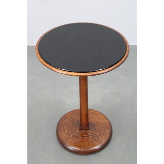 Art Deco Oak Pedestal Table with Glass Top, Former Czechoslovakia, 1930s For Sale - Image 3 of 9