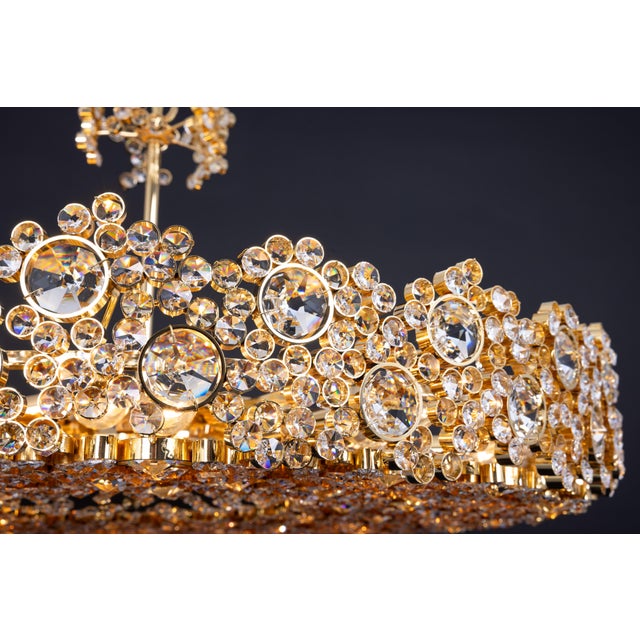Large Gilt Brass and Crystal Glass Encrusted Chandelier from Palwa, Germany, 1970s For Sale - Image 17 of 18