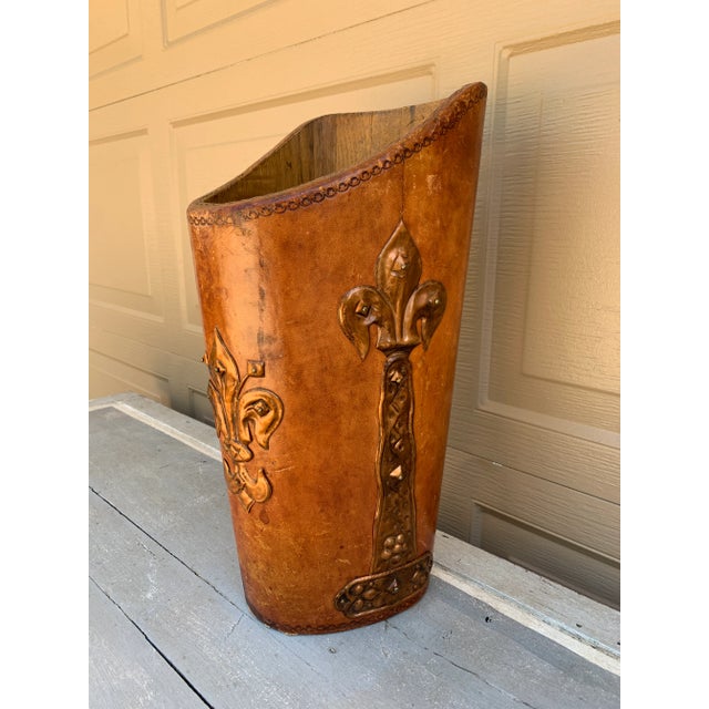 19th-Century French Leather-Wrapped Grain Bin or Umbrella Stand For Sale - Image 4 of 11
