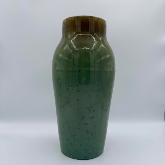 1910s Antique Early Fulper Arts & Crafts Moss Green Drip Glaze Vase – Signed Oval Mark, c.1915 For Sale - Image 5 of 7