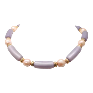 Vintage Signed Napier Purple Resin & Pink Mabe Faux-Pearl Collar Necklace