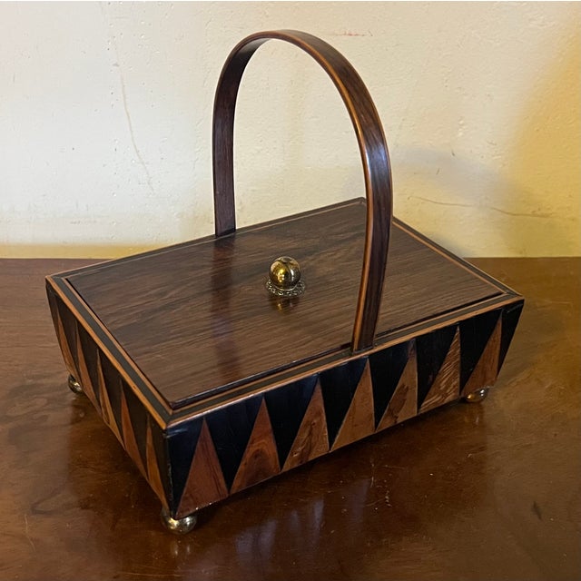 Antique Early 19th Century English George III Exotic Wood Harlequin Desk Box for Stationery or Sewing Pannier For Sale - Image 14 of 15