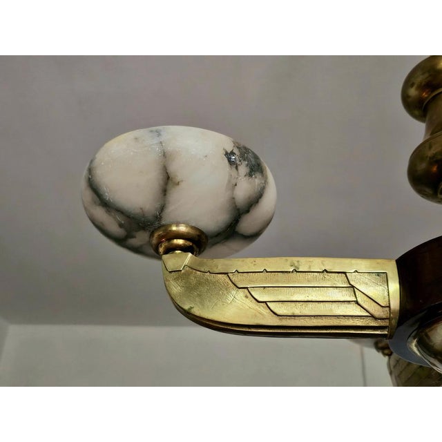 1920s Art Deco Chandelier in Bronze, Walnut and Alabaster attributed to Atelier Petitot, 1920s For Sale - Image 5 of 15
