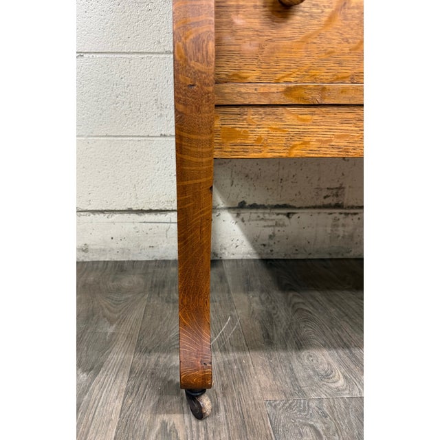Antique Arts & Crafts Quarter Sawn White Oak Buffet With Beveled Mirror For Sale - Image 4 of 17