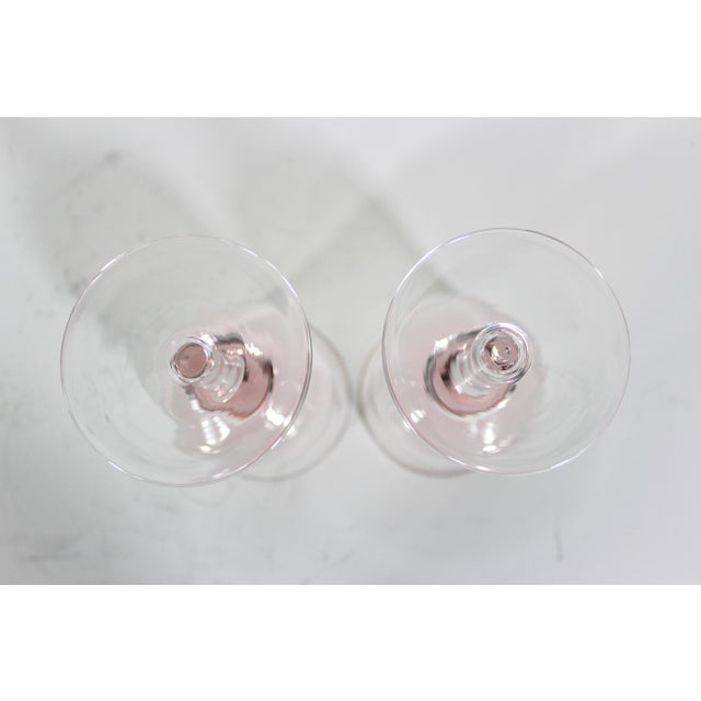 1970s 1970s Pink Glass Clear Stem Wine Glasses Large Goblet Denby Aurora Rose Glass Krosno Water- a Pair For Sale - Image 5 of 6