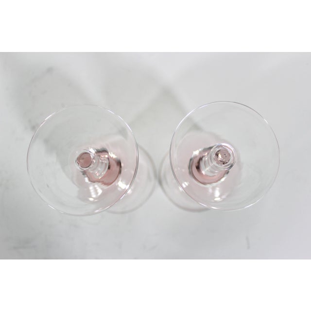 1970s Vintage Pink Glass Clear Stem Wine Glasses Large Goblet Denby Aurora Rose Glass Krosno Water- A Pair For Sale - Image 5 of 6