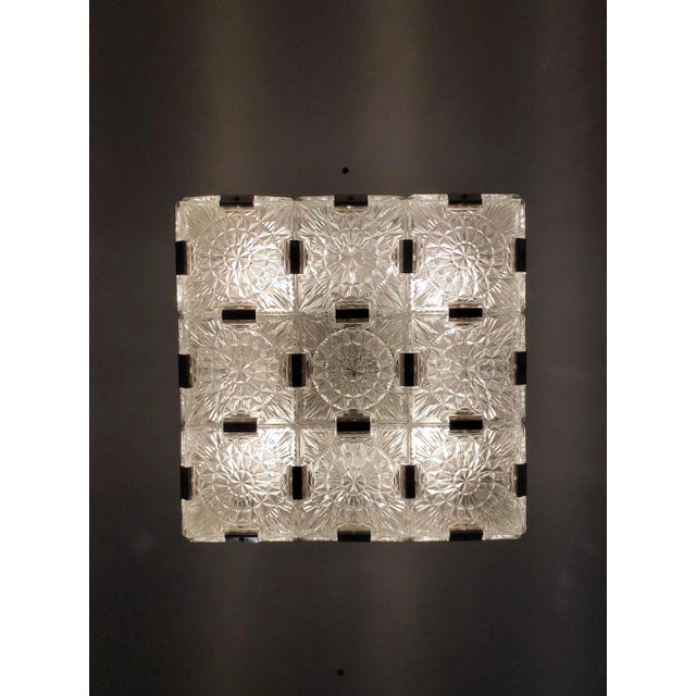 1960s Frosted Glass Square Mid Century Modern Flush Mount / Ceiling Light For Sale - Image 9 of 12