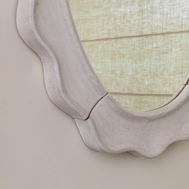 Glass Oval Ceramic Scalloped Mirror For Sale - Image 7 of 8