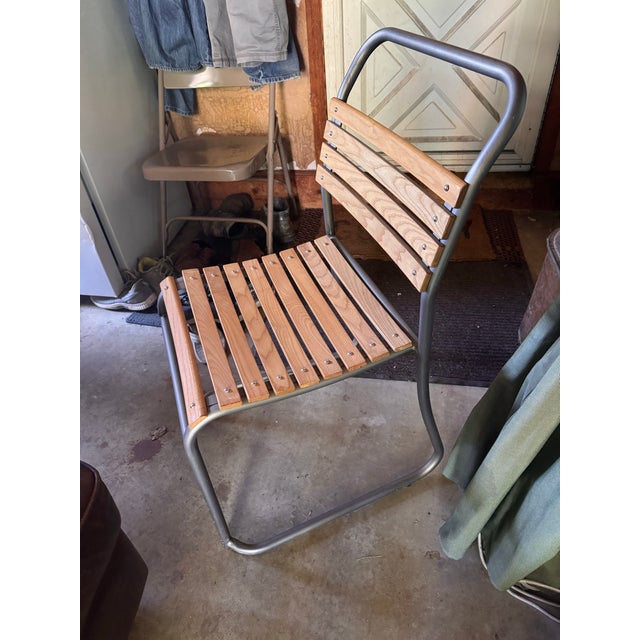Rustic European Vintage Stacking Wood and Metal Chairs Set of 6 From Retired Restoration Hardware Collection For Sale - Image 3 of 3