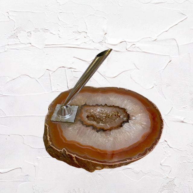 Contemporary Vintage Brazilian Agate Slab Pen Holder For Sale - Image 3 of 11