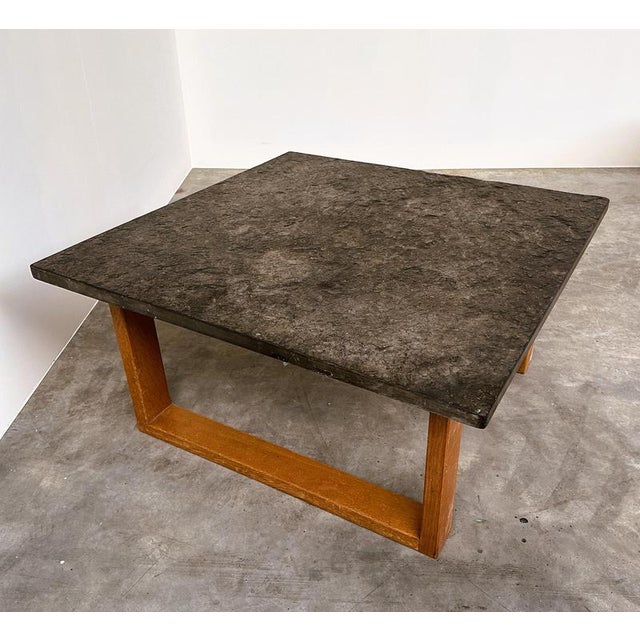 Charcoal Vintage Belgian Slate and Oak Coffee Table, 1970s For Sale - Image 8 of 11