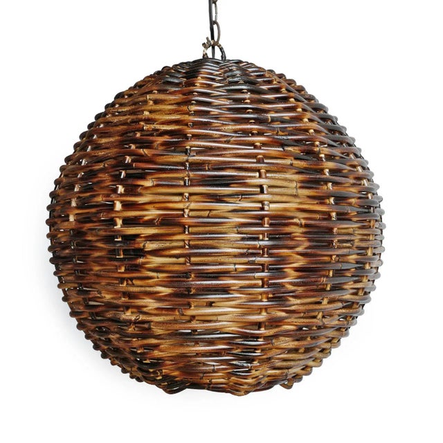 Burnt Bamboo Globe Pendant Light Large For Sale - Image 4 of 10