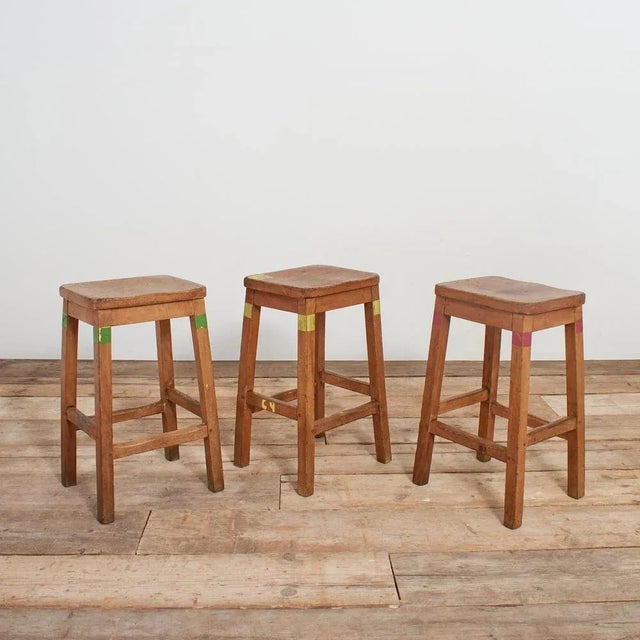 Mid-Century Wooden School Lab Stool For Sale - Image 10 of 11