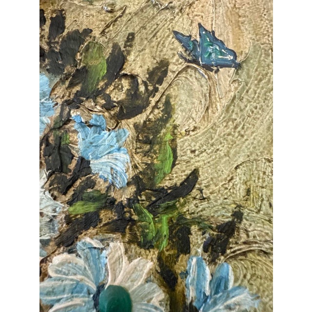 Vintage Impasto Floral Still Life With Painted Frame Velvet Liner For Sale - Image 4 of 7