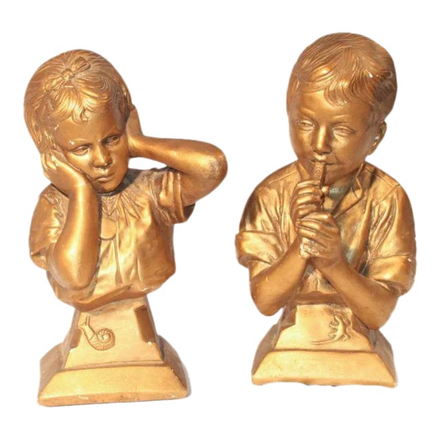 1970s Signed and Marked Emmanual Villanis Bookend Busts- Set of 2 For Sale
