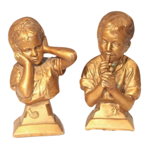 1970s Signed and Marked Emmanual Villanis Bookend Busts- Set of 2