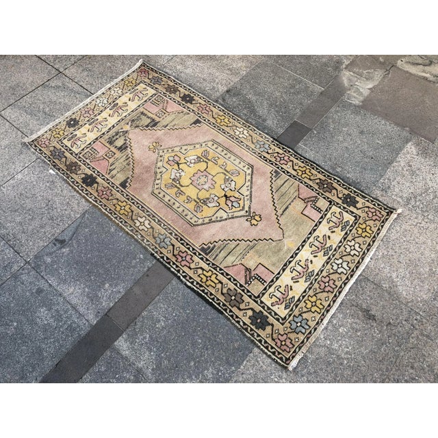 Turkish Vintage Turkish Oushak Peach Wool Rug - 2′8″ × 5′1″ For Sale - Image 3 of 11
