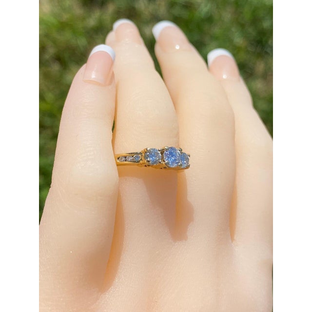 The Sunrise: Contemporary Three Stone Engagement Ring Set With Diamonds For Sale - Image 10 of 10