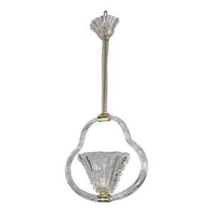 1940s Charming Ercole Barovier Art Deco Chandelier, "Bullicante" Glass Murano