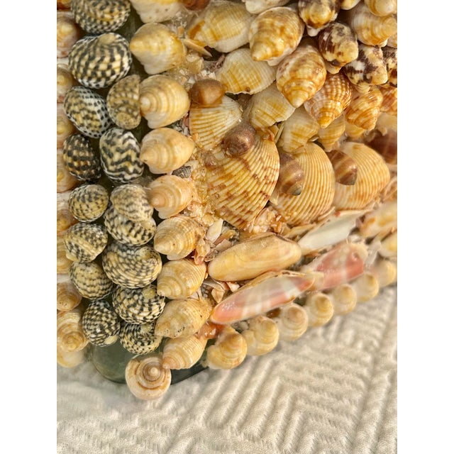 Beige “Vintage Mid-Century Shell-Encrusted Decanter or Memory Bottle – Folk Art Coastal Grotto Shellwork.” For Sale - Image 8 of 12