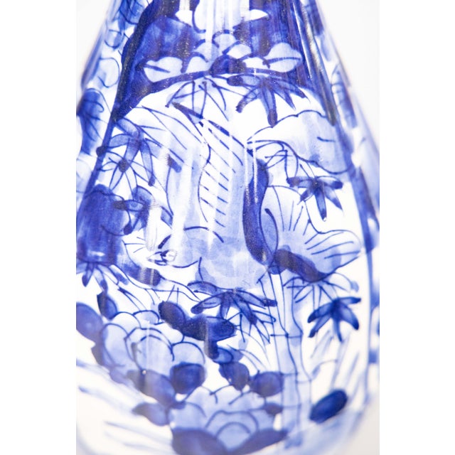 Imari Porcelain Antique 19th Century Japanese Imari Ribbed Blue & White Vase For Sale - Image 4 of 8