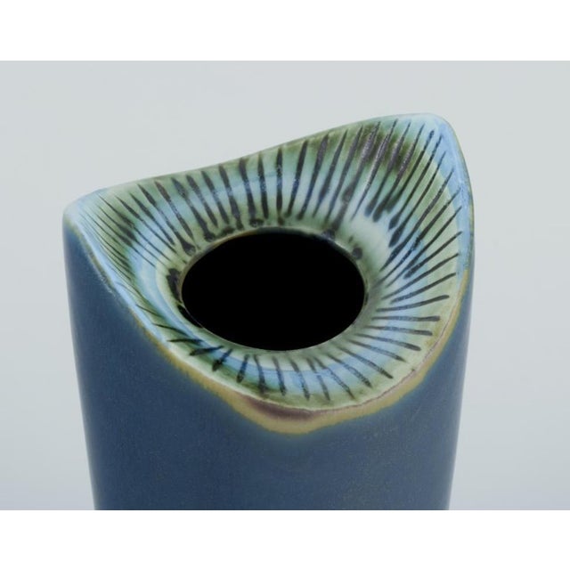 Modernist Ceramic Vase in Blue Glaze by Lisa Larson for Gustavsberg, Sweden, 1960s For Sale - Image 3 of 7