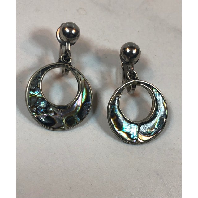 Mexican Vintage Abalone Sterling Door Knocker Earrings - A Pair For Sale - Image 3 of 7