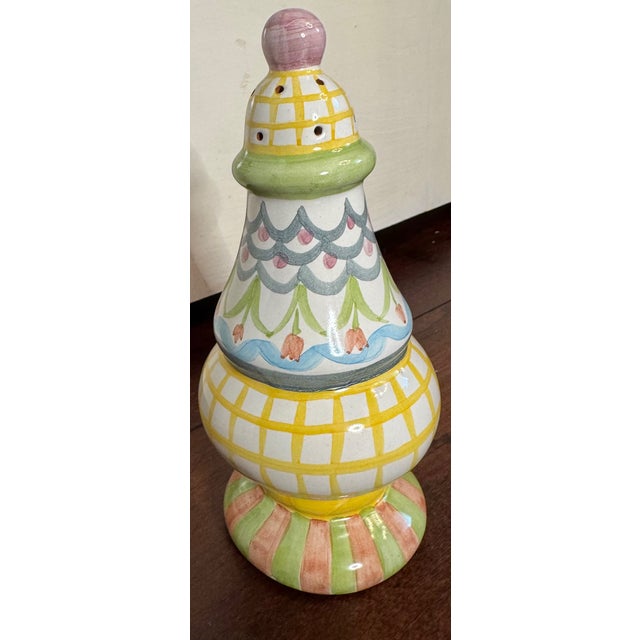Mackenzie Childs Late 20th Century MacKenzie-Childs Aurora 1997 Hand-Painted Ceramic Sugar Shaker / Caster For Sale - Image 4 of 18