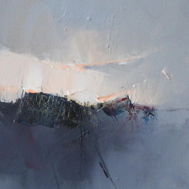 This is an original abstract oil on canvas painting by San Diego artist, Khalid Alkaaby. It's framed dimensions are...