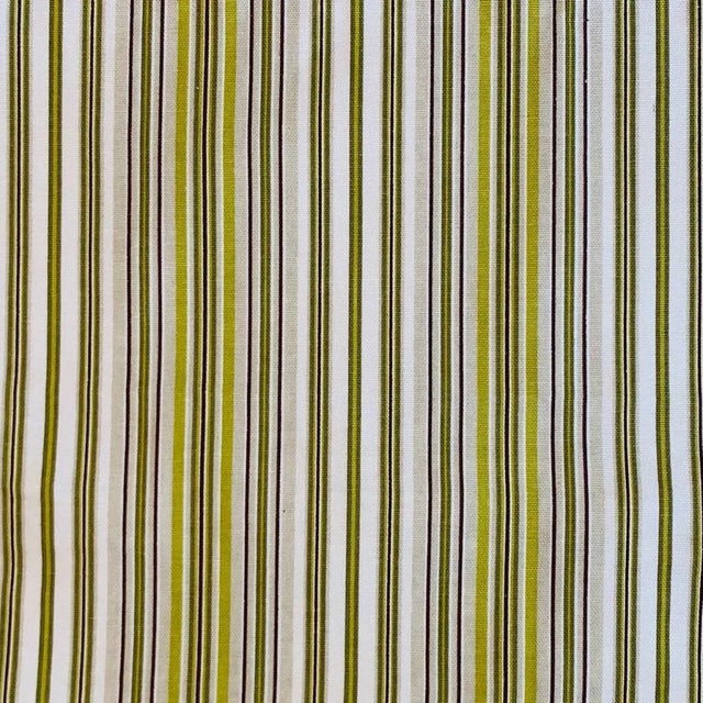 2020s Premier Prints MM Designs Brown Green & Ivory Awning Pin Ticking Stripe Fabric Sample For Sale - Image 5 of 5
