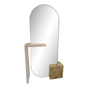 Wood Shelf and Marble Cube Mirror