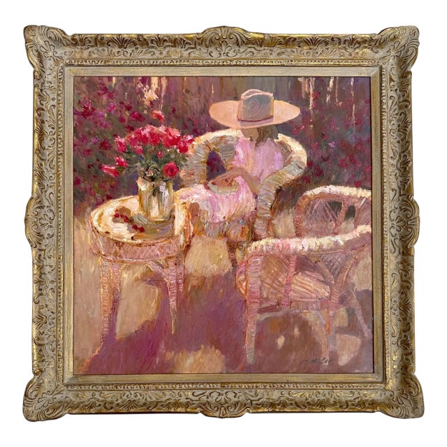 Mid 20th Century Mid Century Impressionist Oil Painting “Sunlit Woman Garden Bouquet” by Dan McCaw, Framed For Sale