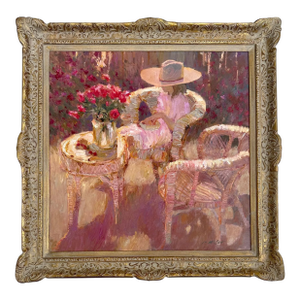 Mid 20th Century Mid Century Impressionist Oil Painting “Sunlit Woman Garden Bouquet” by Dan McCaw, Framed